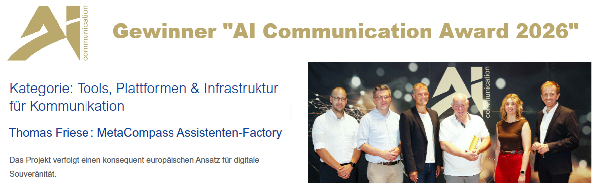 AI Communication Award 2026 Gewinner Thomas Friese MetaCompass Assistenten-Factory